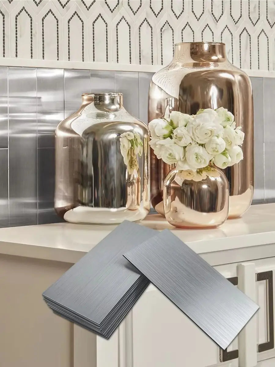Stainless Steel Peel & Stick Backsplash Tiles