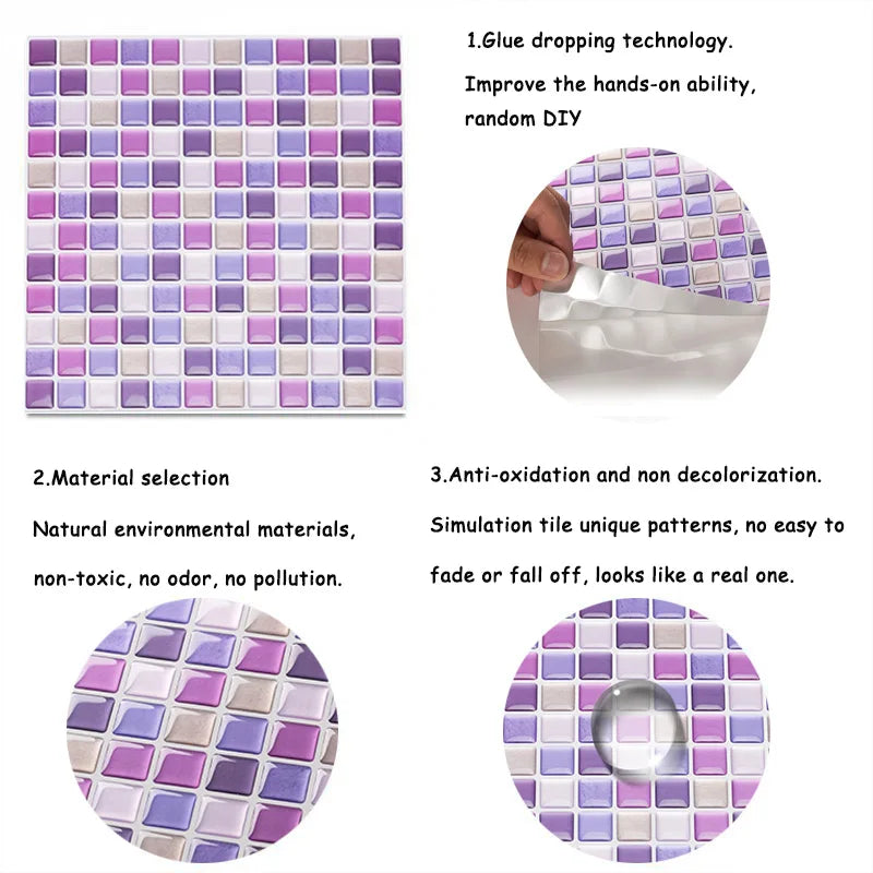 3D Mosaic Peel & Stick Wall Tiles