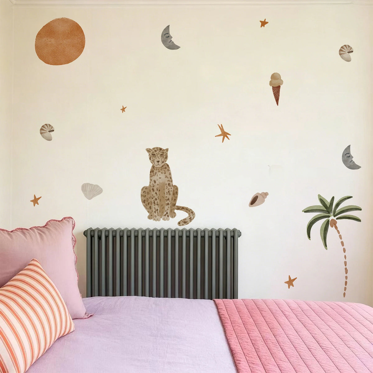 Watercolor Leopard & Tropical Plants Peel & Stick Wall Decals