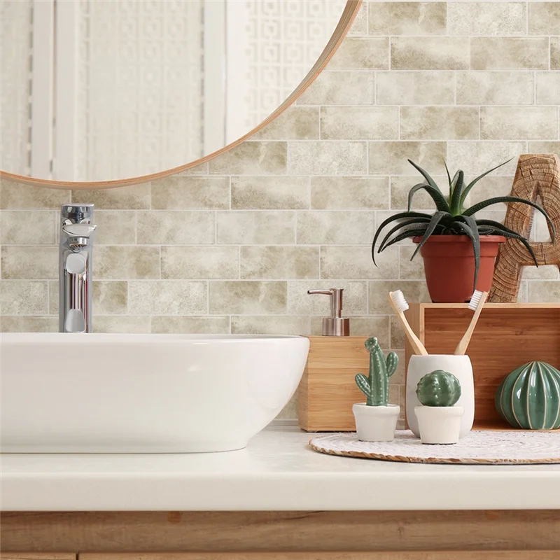Beige Stone Peel & Stick Wall Tiles