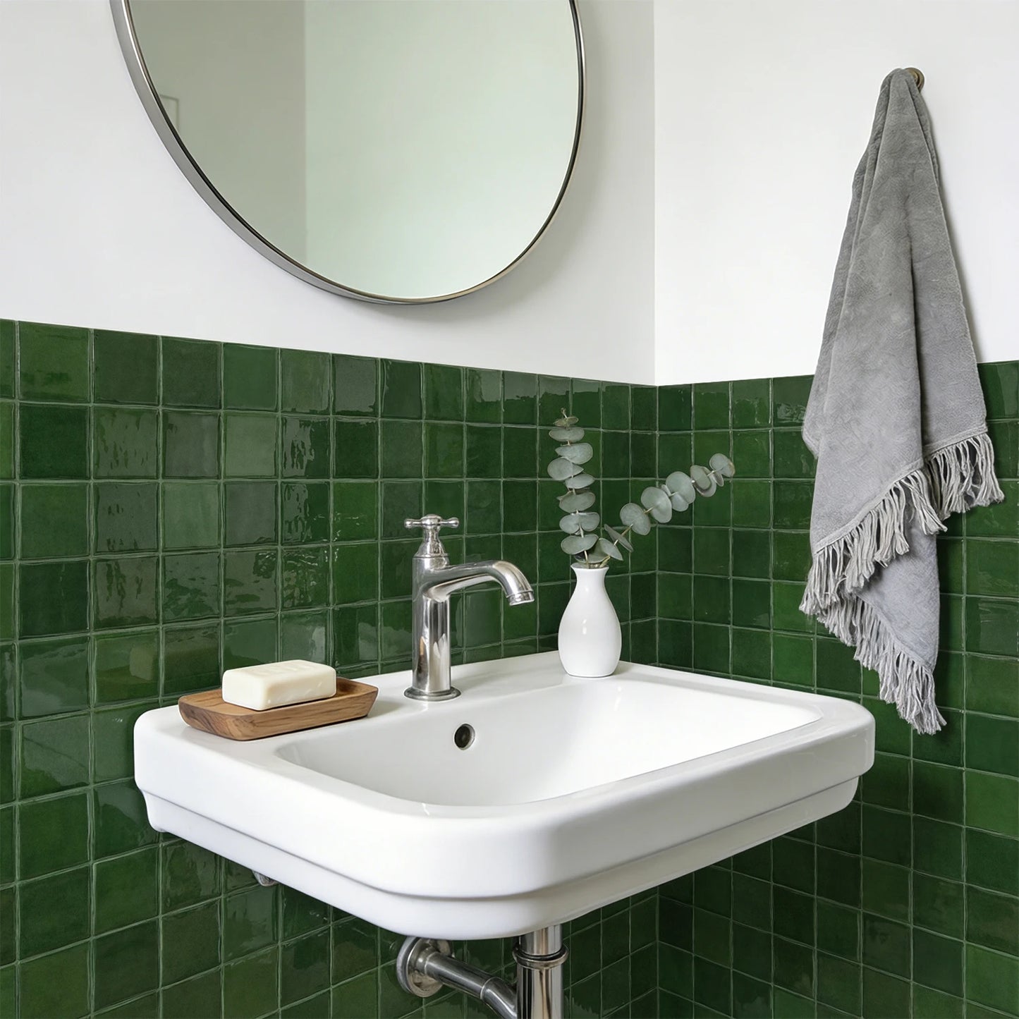 Dark Green Peel & Stick Backsplash Tile