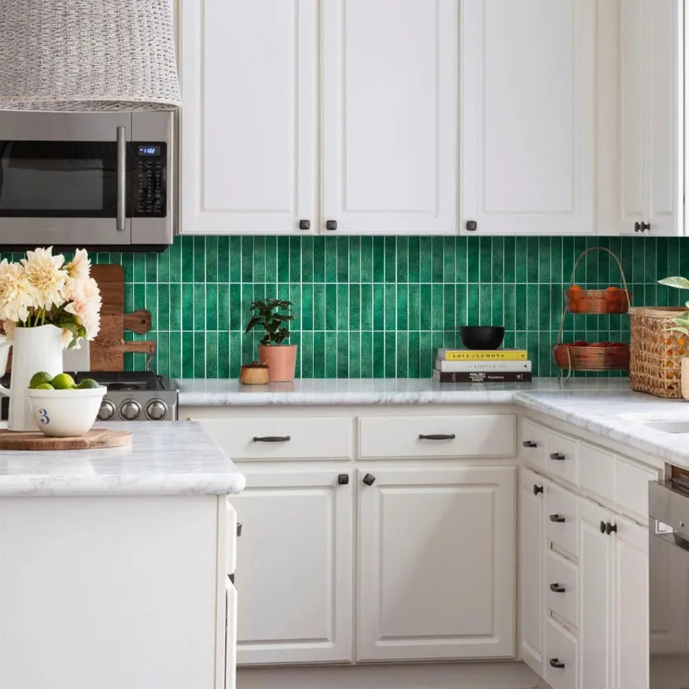 3D Matte Green Peel & Stick Backsplash Tile