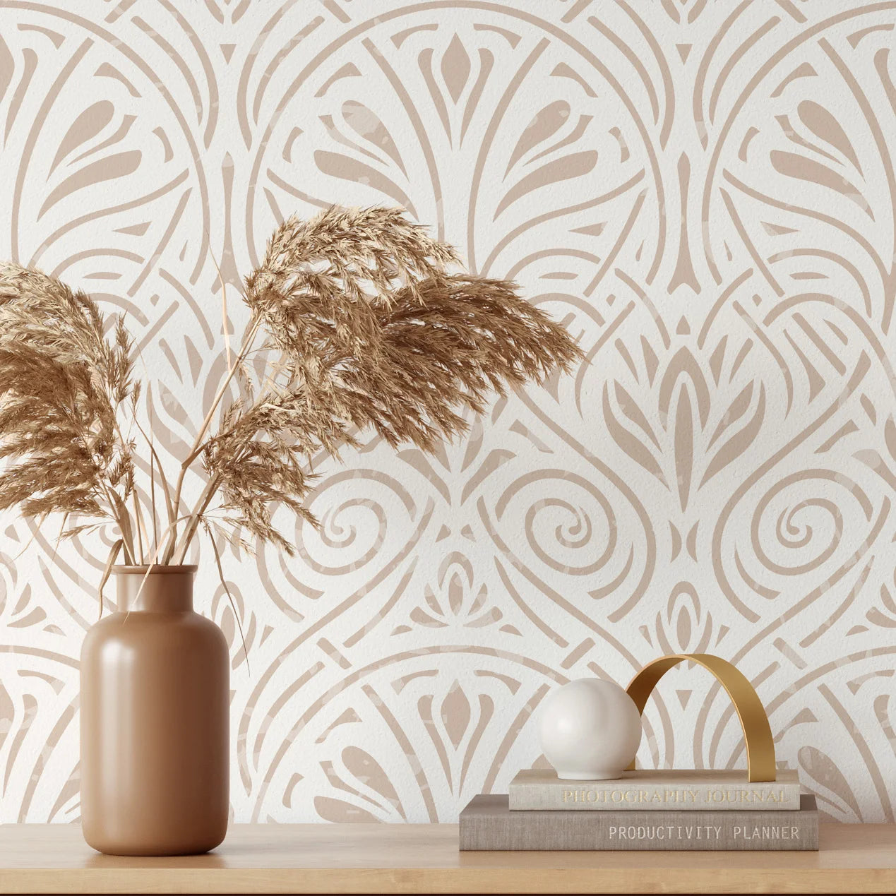 Geometric Peel & Stick Wallpaper – Boho Modern Light Brown