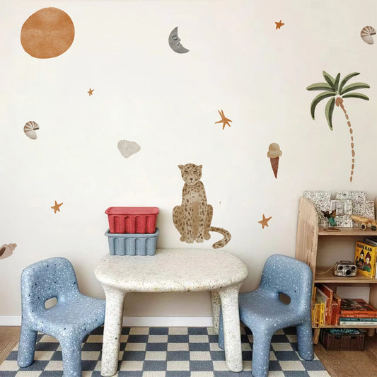 Watercolor Leopard & Tropical Plants Peel & Stick Wall Decals